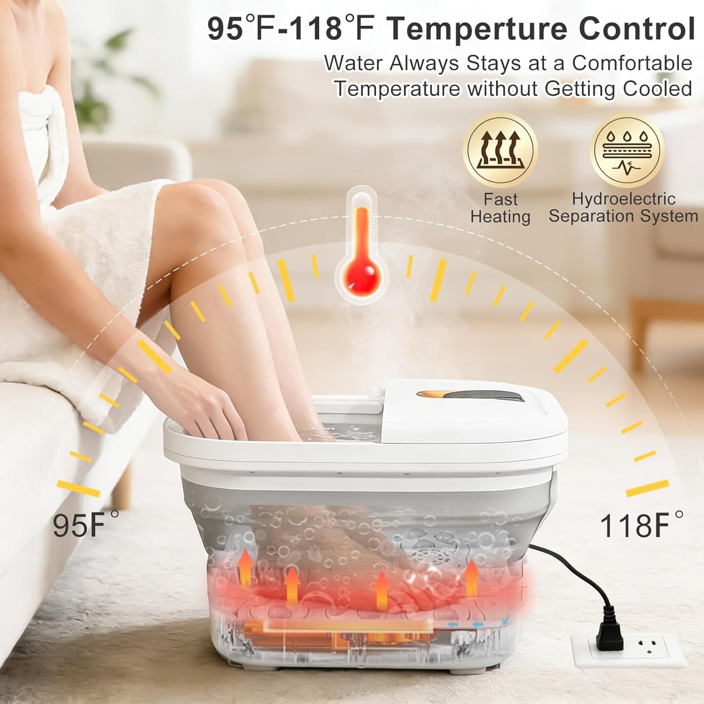 UNIFULL Collapsible Foot Spa Bath with Heat, Motorized Massager, Touch Screen, Foot Pedicure Kit, Temperature Control, Pedicure Foot Spa, Foot Bath