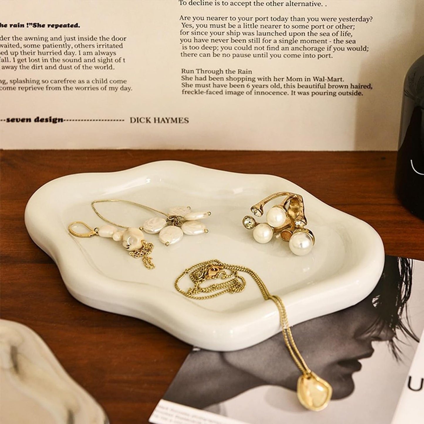 Ceramic Jewelry Tray, Cute Cloud Tray, White Trinket Dish, Ring Holder for Vanity Bathroom Nightstand Decor, Small Ring Dish Birthday Gifts for Women, Jewlery Plate Bowl for Keys, Candles