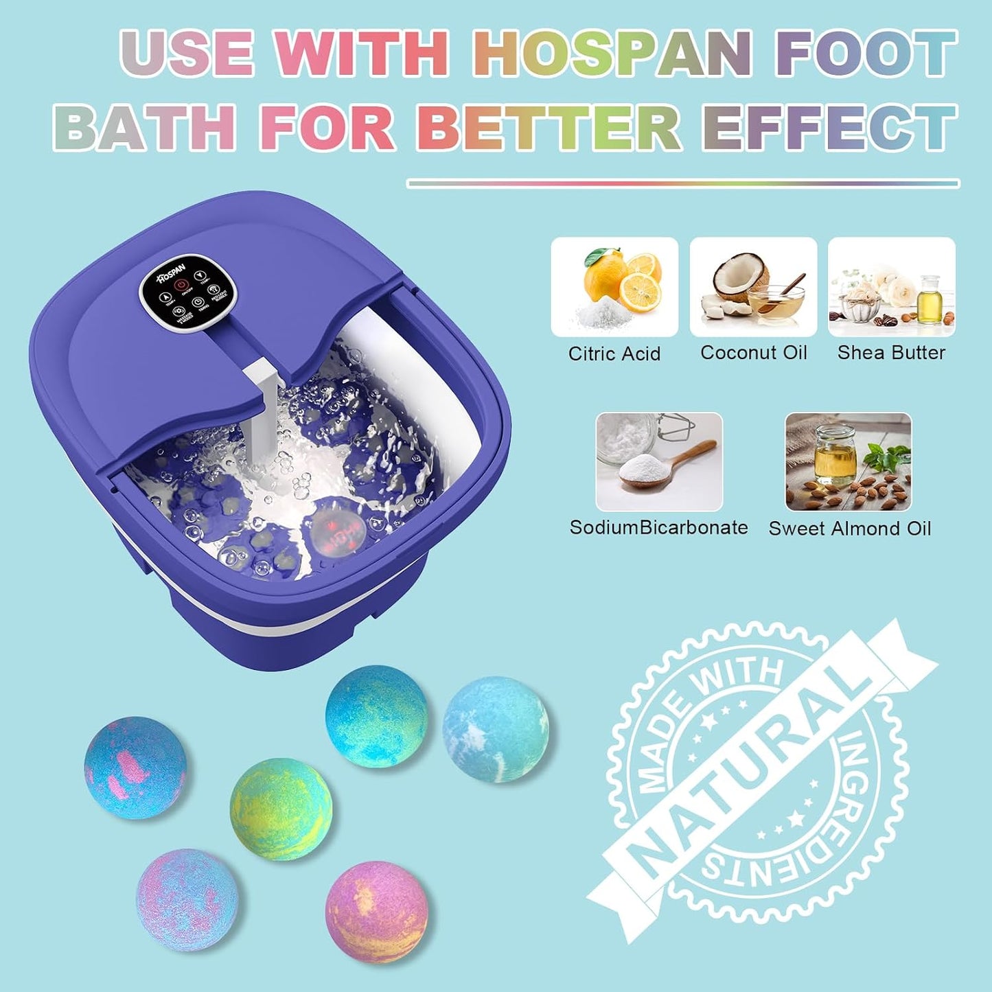 HOSPAN Organic Foot Bath Bombs Gift Set, 12 Essential Oil Rich Foot Soak for Mom and Dad, Handmade Foot Spa Bomb with Wonderful Bubbles, Great for Soothes Sore Tired Feet, Dry Feet Moisturize