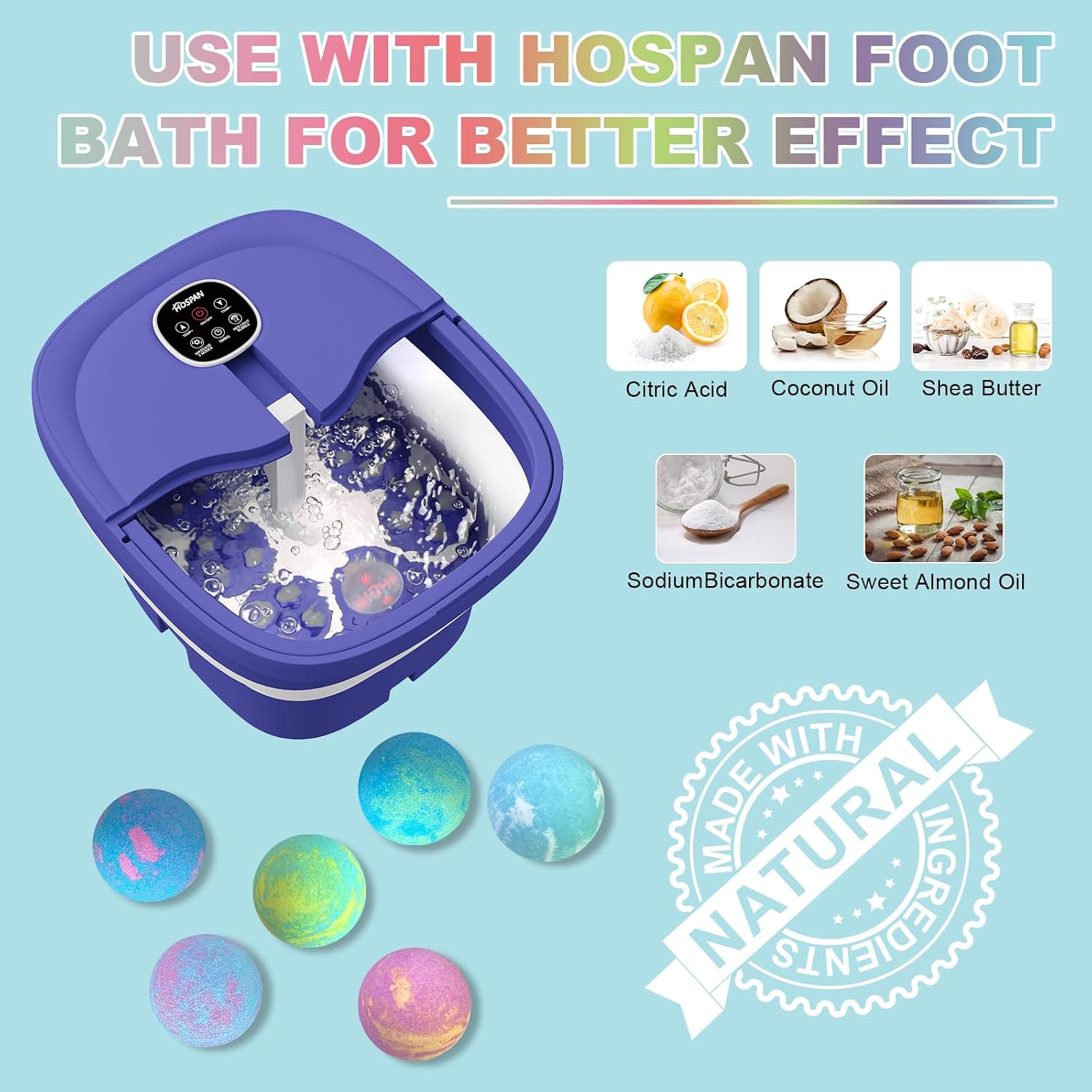 HOSPAN Organic Foot Bath Bombs Gift Set, 12 Essential Oil Rich Foot Soak for Mom and Dad, Handmade Foot Spa Bomb with Wonderful Bubbles, Great for Soothes Sore Tired Feet, Dry Feet Moisturize