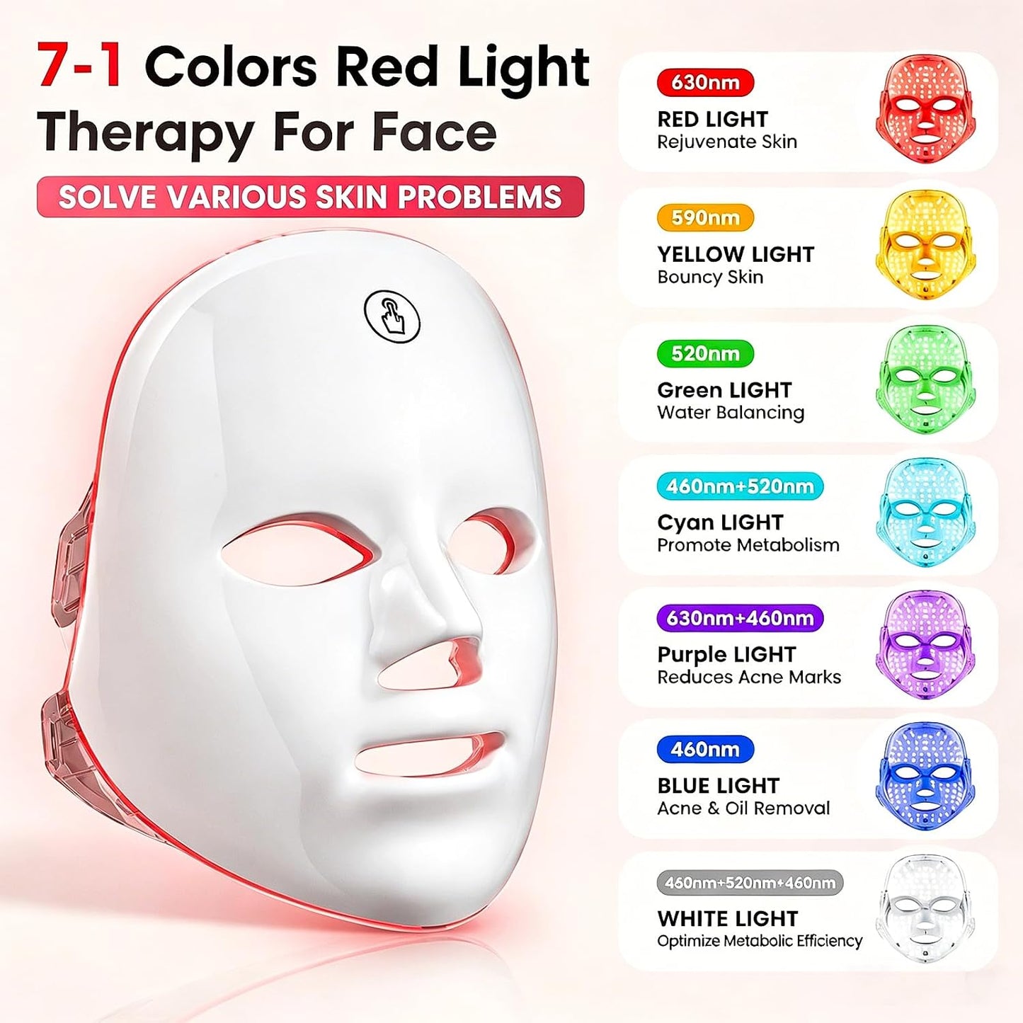 Red Light Therapy for Face,Red Light Mask for Anti-Aging, LED Face Mask Light Therapy Adjustable Brightness with 7-Color LED Facial Mask, Rechargeable Light Care Beauty Device for Home Use