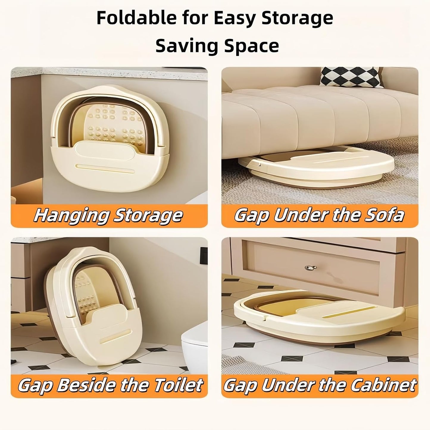 Collapsible Foot Bath Basin for Soaking Feet with a lid,Foot Soak Tub with Massage Acupoint,Multifunction Laundry Basket with Handle, Home Spa Treatment. (Milky White)