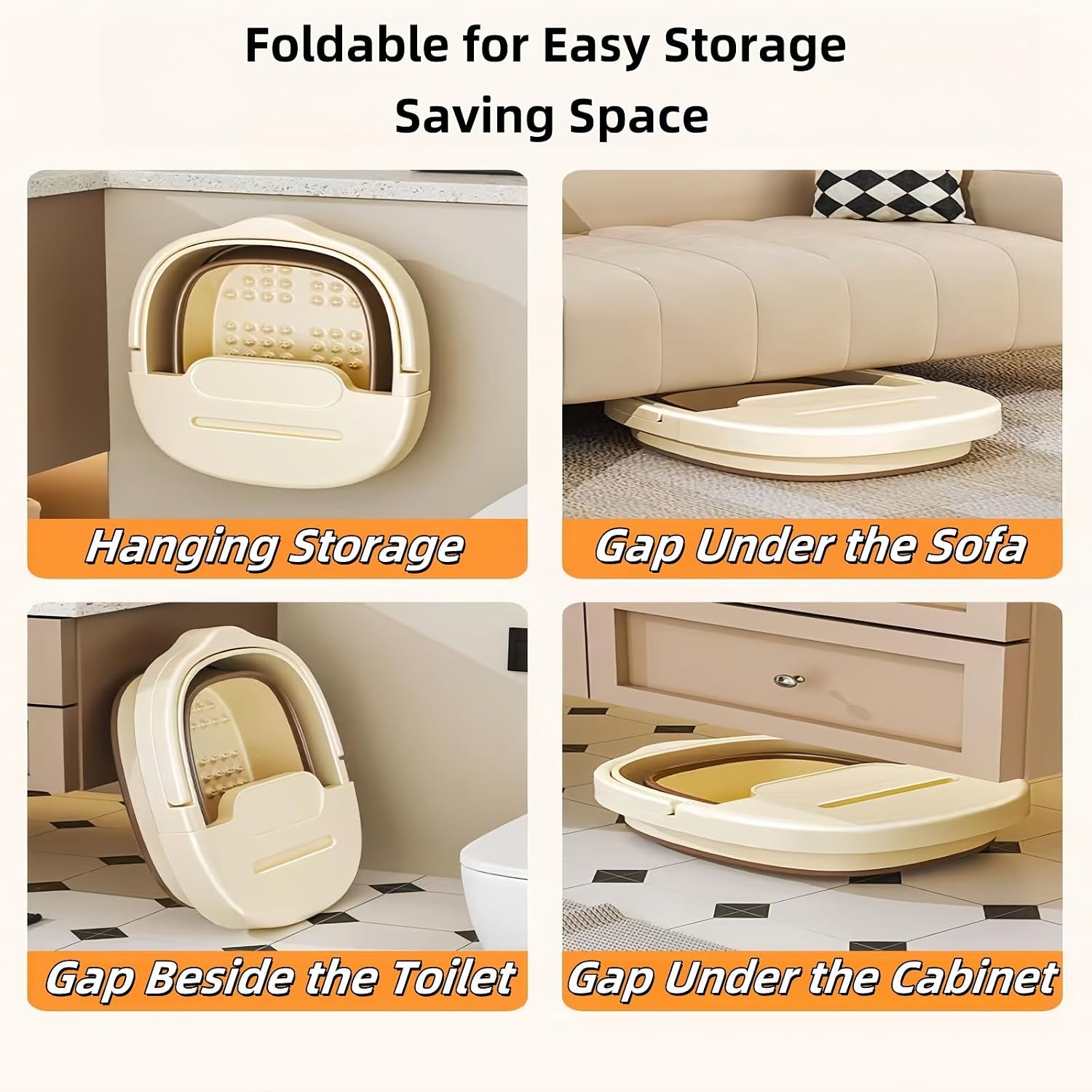 Collapsible Foot Bath Basin for Soaking Feet with a lid,Foot Soak Tub with Massage Acupoint,Multifunction Laundry Basket with Handle, Home Spa Treatment. (Milky White)