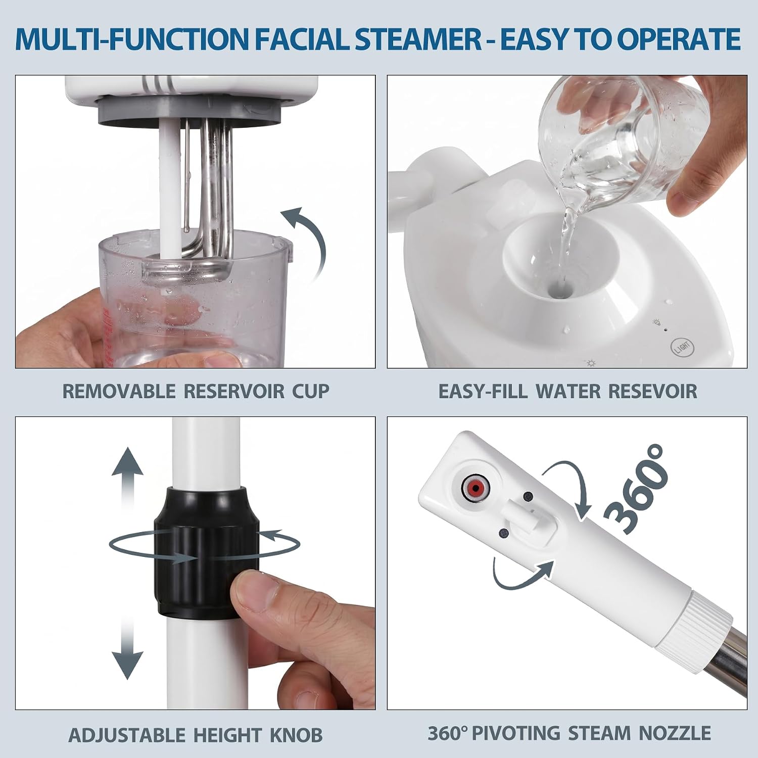Professional Ionic Ozone Facial Steamer on Wheels, Standing Hot Mist Face Steamer with Microdermabrasion, Rolling Esthetician Spa Machine for Beauty Salon & Home Deep Skin Pore Cleansing