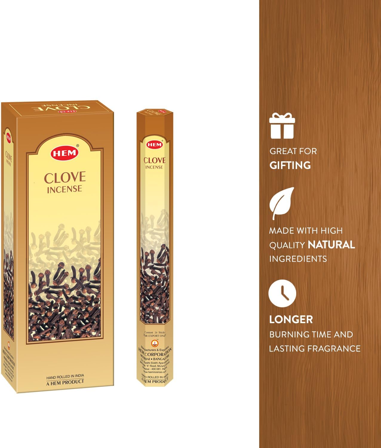 Hem Clove Incense Sticks – Pack of 6 Boxes (120 Sticks Total, 9-Inch Long) | Natural Hand-Rolled Fragrance for Meditation, Relaxation & Positivity | 20g Each Box
