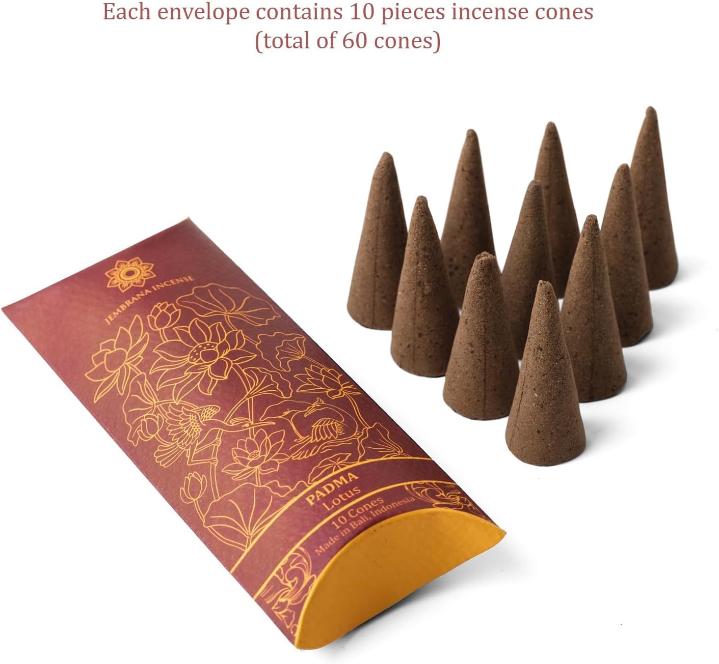 Jembrana Incense Cones - Mix 6 Scents (60 Cones Total) - Lotus, Gardenia, Sandalwood, Healing Spirit, Mindfulness & Floral Goddess - Authentic Balinese Handcrafted Gift Set