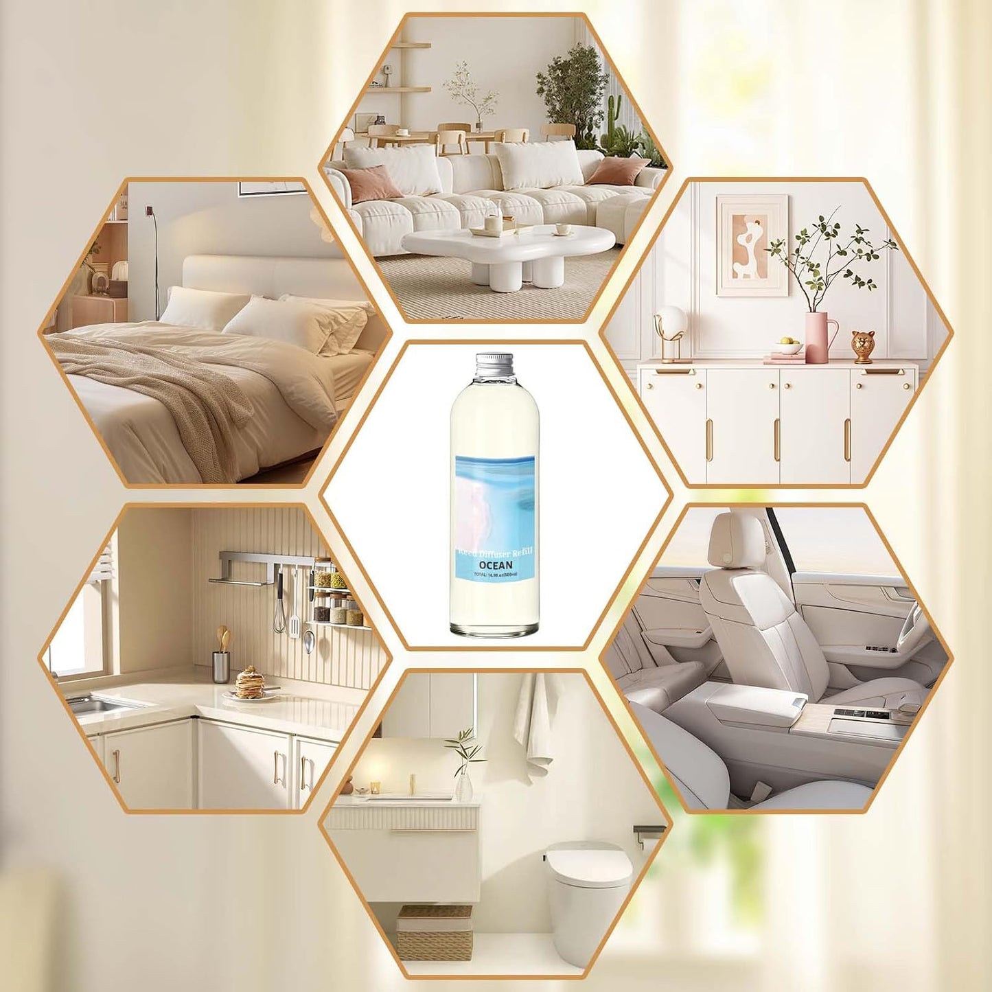 STRN Ocean Reed Diffuser Refill 500ml with 6 Natural Reed Sticks, Premium Refills Aromatherapy for Home, Long-Lasting Fragrance for Living Room, Bedroom, Office | Alcohol-Free
