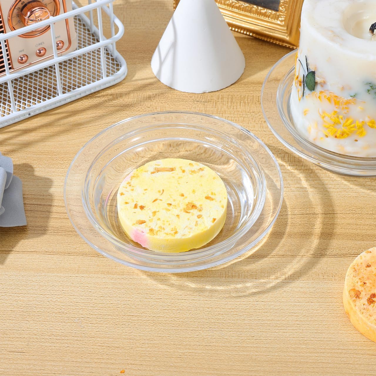 KESYOO 4.5 Inch Wax Warmer Dish: Transparent Glass Replacement Plate - Grass Hat Shape Candle Melt Liner for Bedroom - Aromatherapy Oil Heating