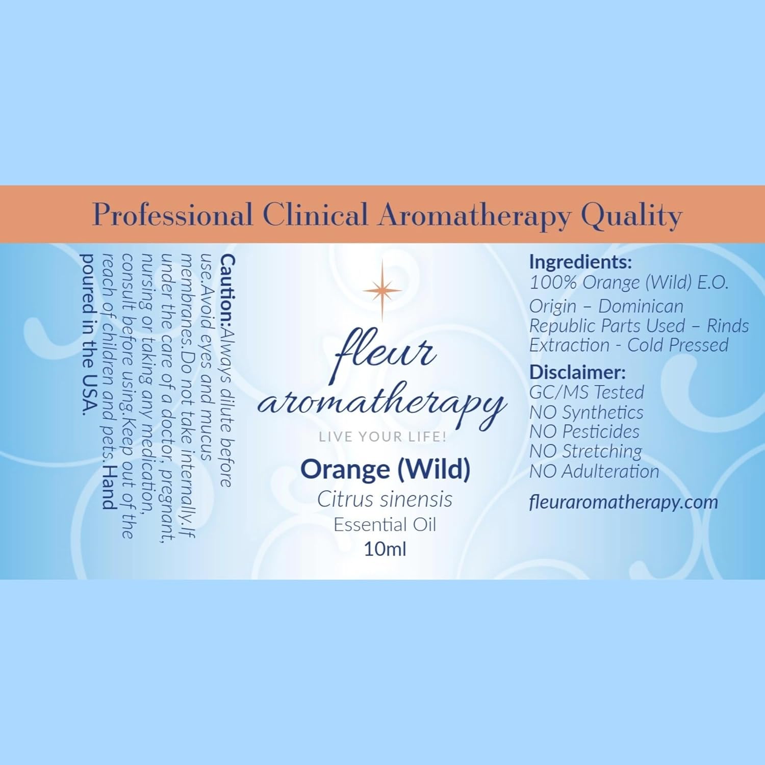 Orange (Wild) Essential Oil 10ml – 100% Pure Citrus sinensis – Cold Pressed – GC/MS Tested – Bright & Uplifting Aroma – Professional Clinical Aromatherapy Quality – Fleur Aromatherapy