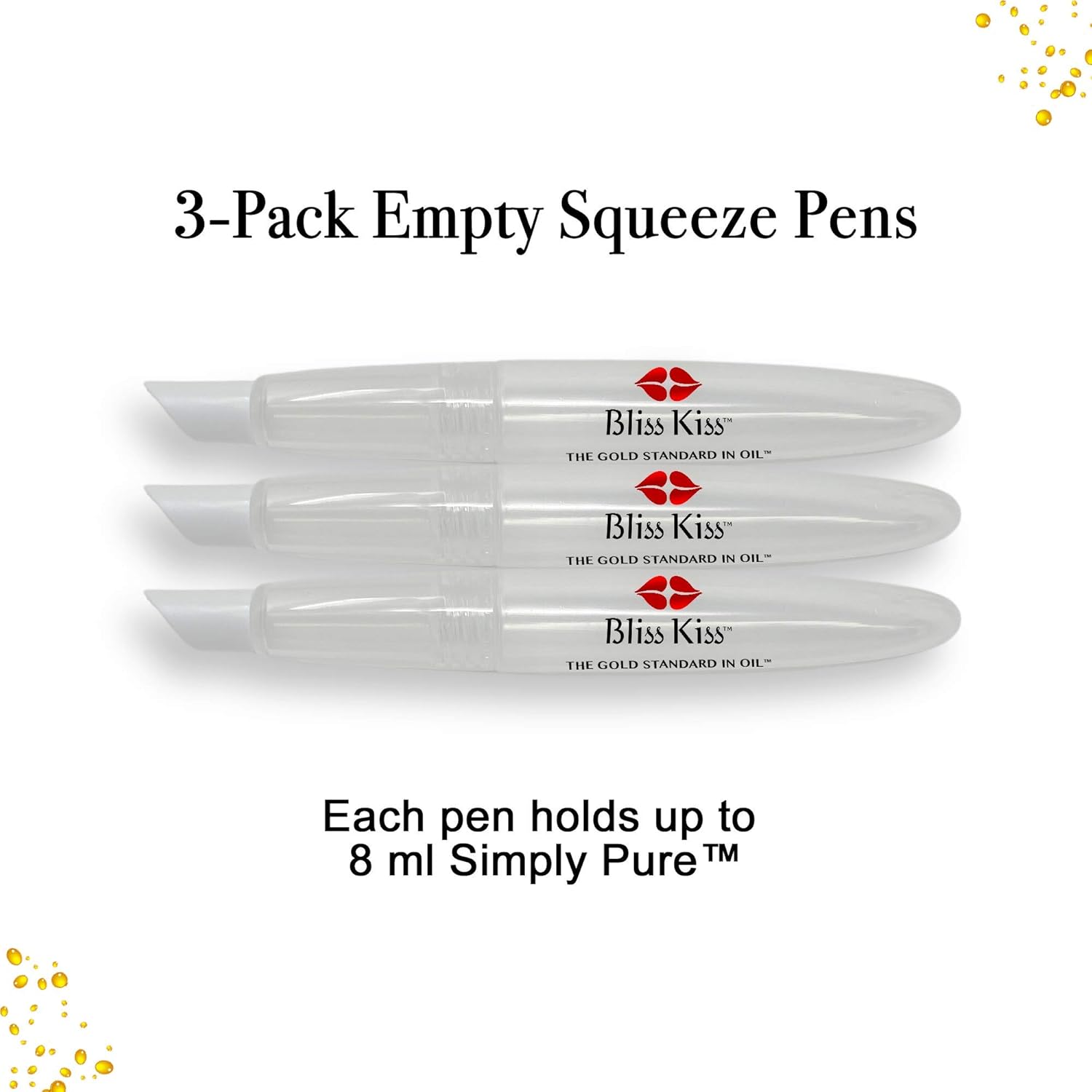 Bliss Kiss Refillable Squeeze Cuticle Oil Pen, Empty 3-Pack, Ideal for Nail Growth Oil and Nail Oil Application