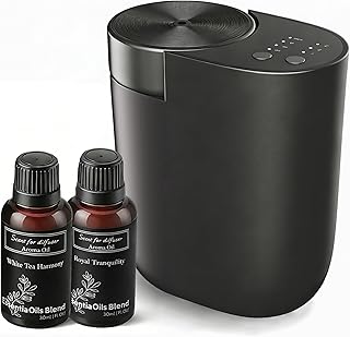Waterless Diffuser for Essential Oil, Plug in Wall Scent Diffuser for Home, Quiet Cold Air Aromatherapy Diffuser with 500 Sq Ft Coverage, Includes 2×30ml Hotel-Inspired Oils (Black)