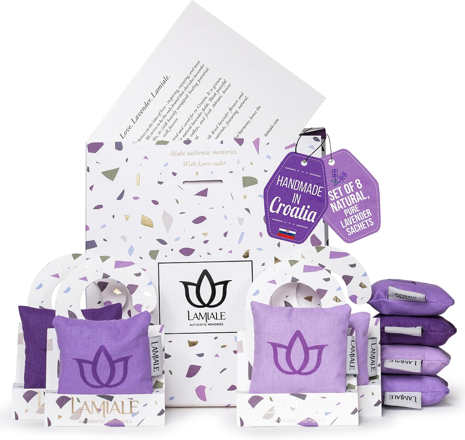 Lamiale Croatian Lavender 8 Scented Sachets for Drawers and Closets – Handmade Sachets, Natural Air Freshener, Moth Repellent, Ideal Gift for Her, Valentine's Day, Housewarming, Mother's Day.