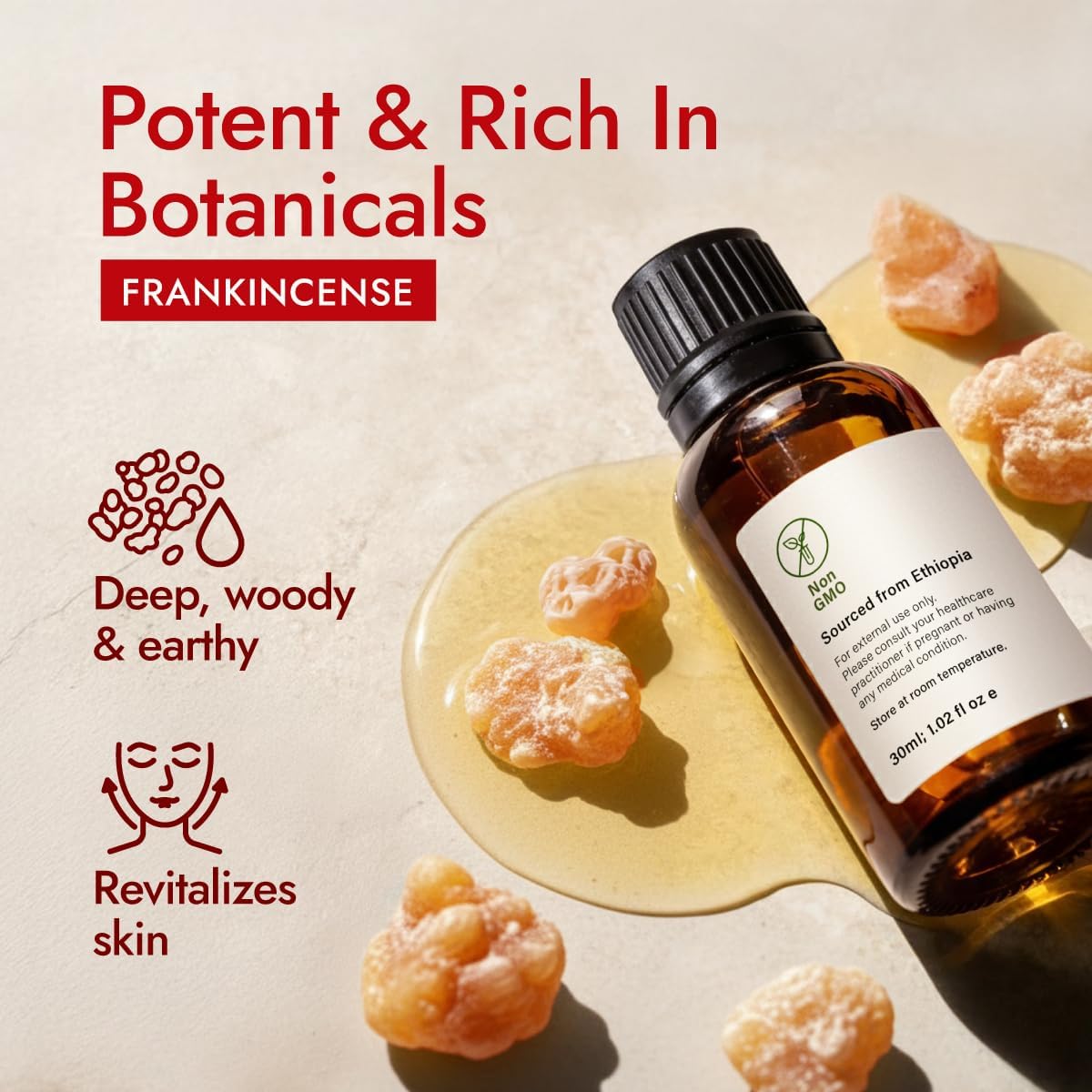 H'ana Frankincense Oil - 1.02 Fl Oz Frankincense Essential Oil for Hair, Skin, Diffuser, Aromatherapy & DIY
