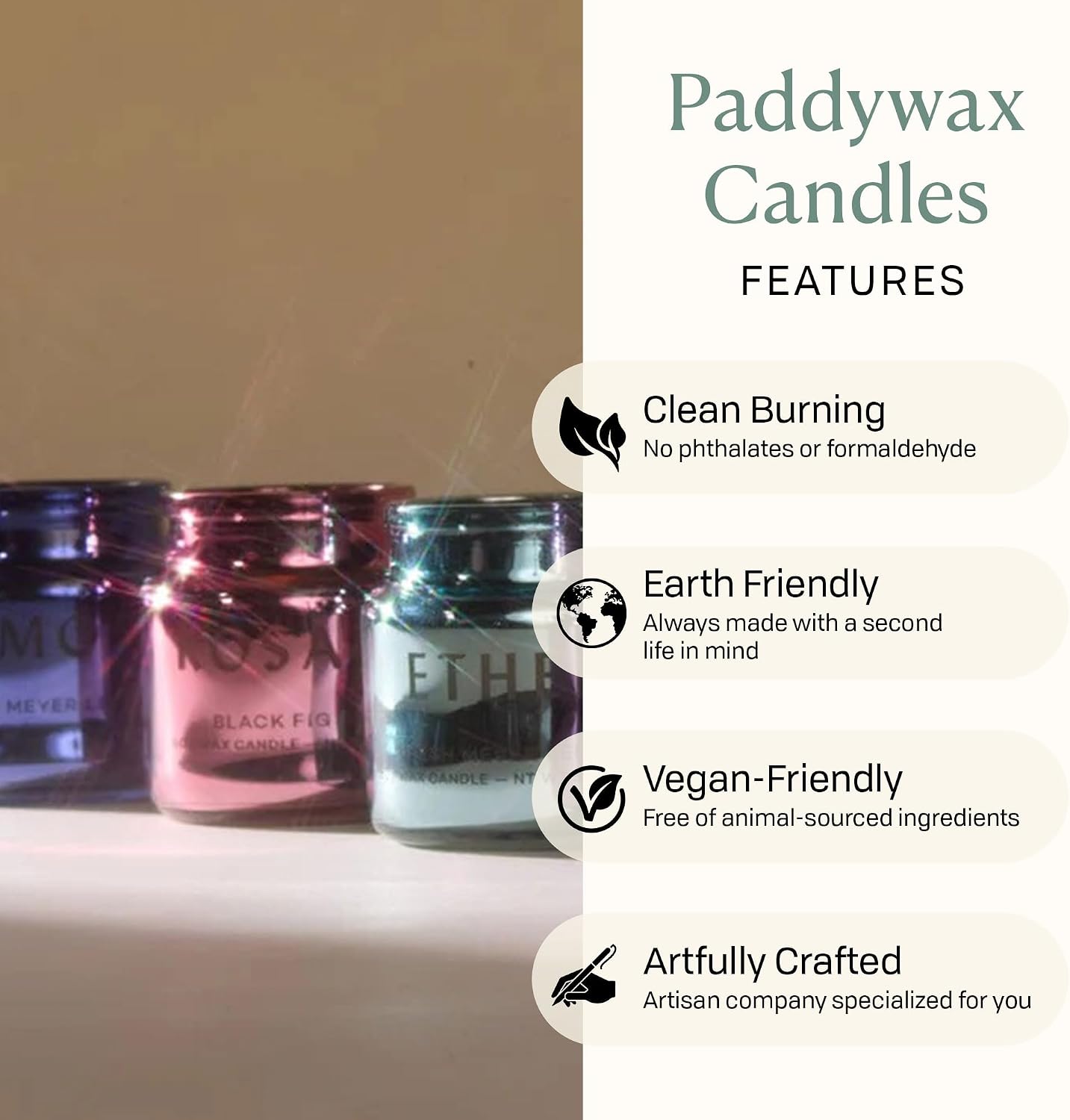 Paddywax Chroma Scented Candle with Lid in Reusable Metallic Etched Glass Jar, Clean- Burn Soy Candle with Approx. 14 Hour Burn Time, Green – Verde, Pacific Moss & Mist, 2.5 oz