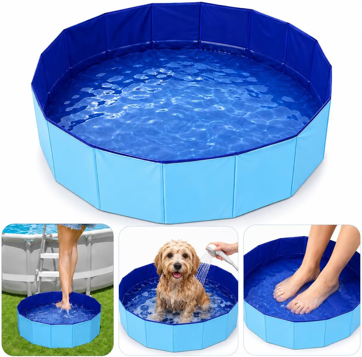 23.6" Foldable Pool Foot Bath for Above Ground Pool Accessories, Portable Large Foot Soaking Bath Basin Pool Foot Wash Basin Tub for Pool Entry Ladder
