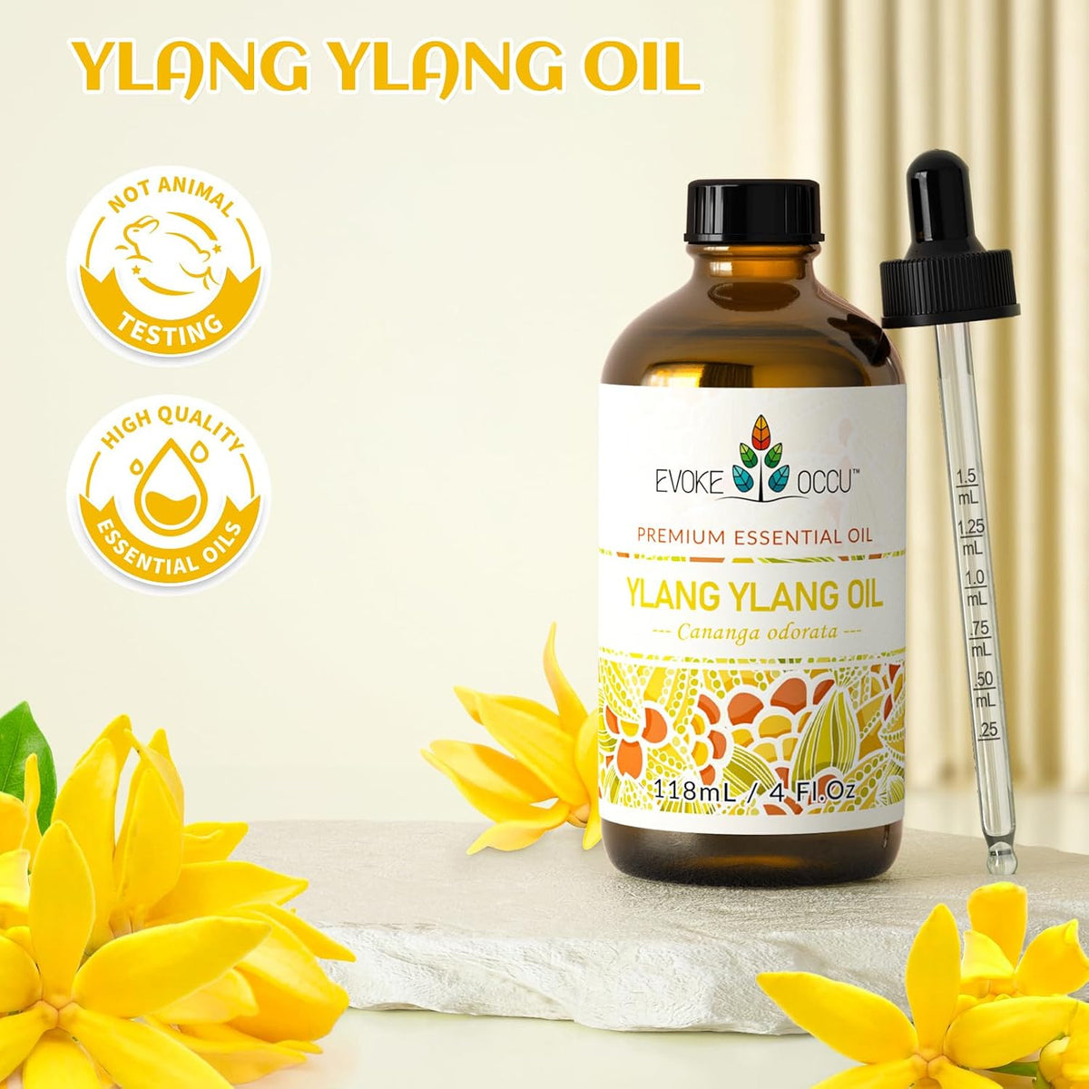 EVOKE OCCU Ylang Ylang Essential Oil 4 Oz, Pure Ylang Ylang Oil for Skin Hair Aromatherapy Diffuser Fragrance DIY- 4 FL Oz