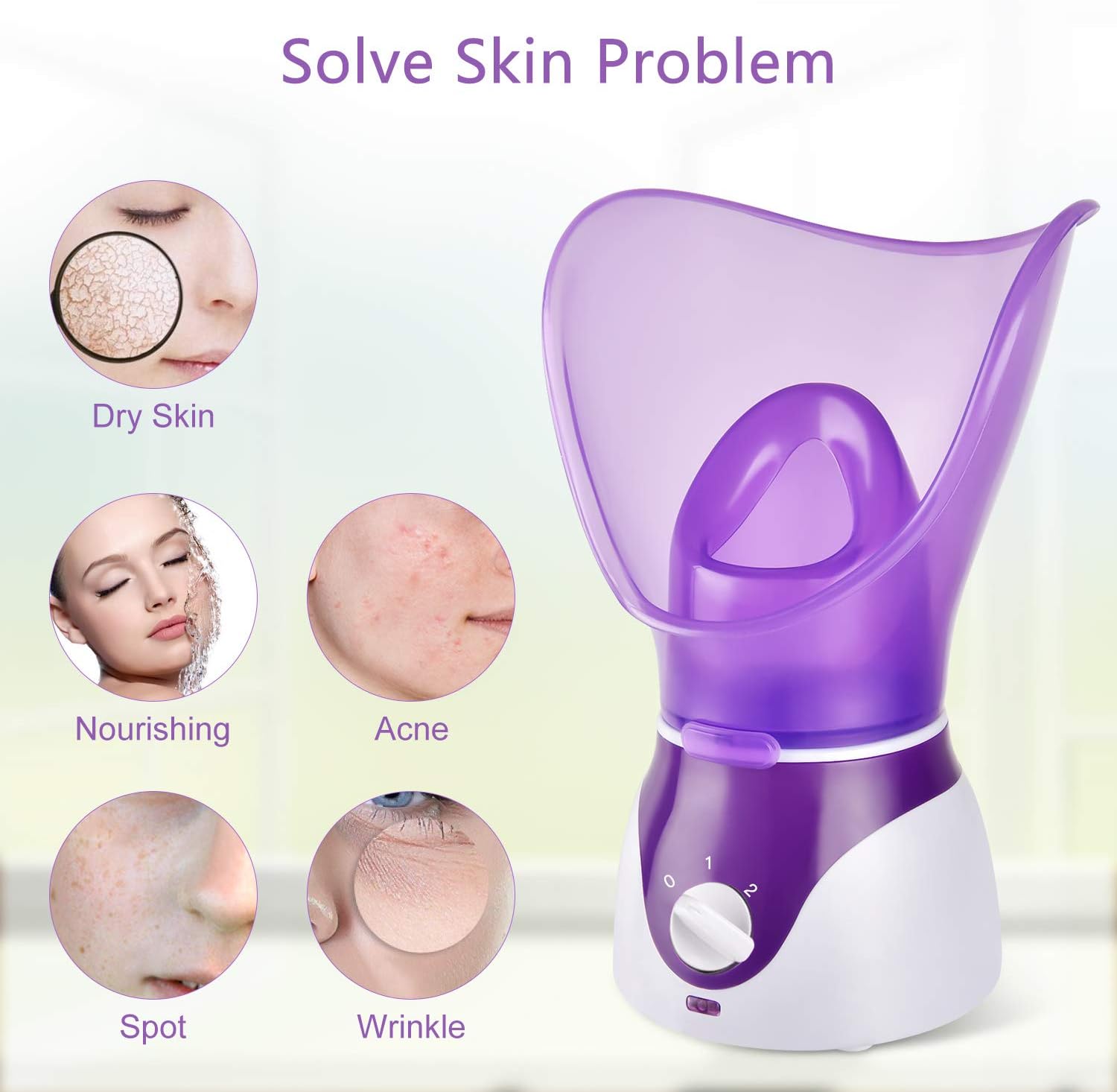 Facial Steamer for Face, Face Steamer for Facial Deep Cleaning, Nano Ionic Facial Steamer for Unclogs Pores, Hydrating (Purple, Include Blackhead Remover Kit, Brush, Headband)