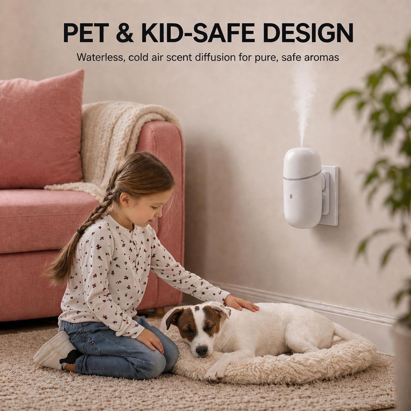 Waterless Essential Oil Diffuser, Cold Waterless Diffuser with Low/High Switch, Plug in Diffuser with Night Light, Quiet Wall Aromatherapy Diffuser for Home Living Room Bedroom Bathroom White