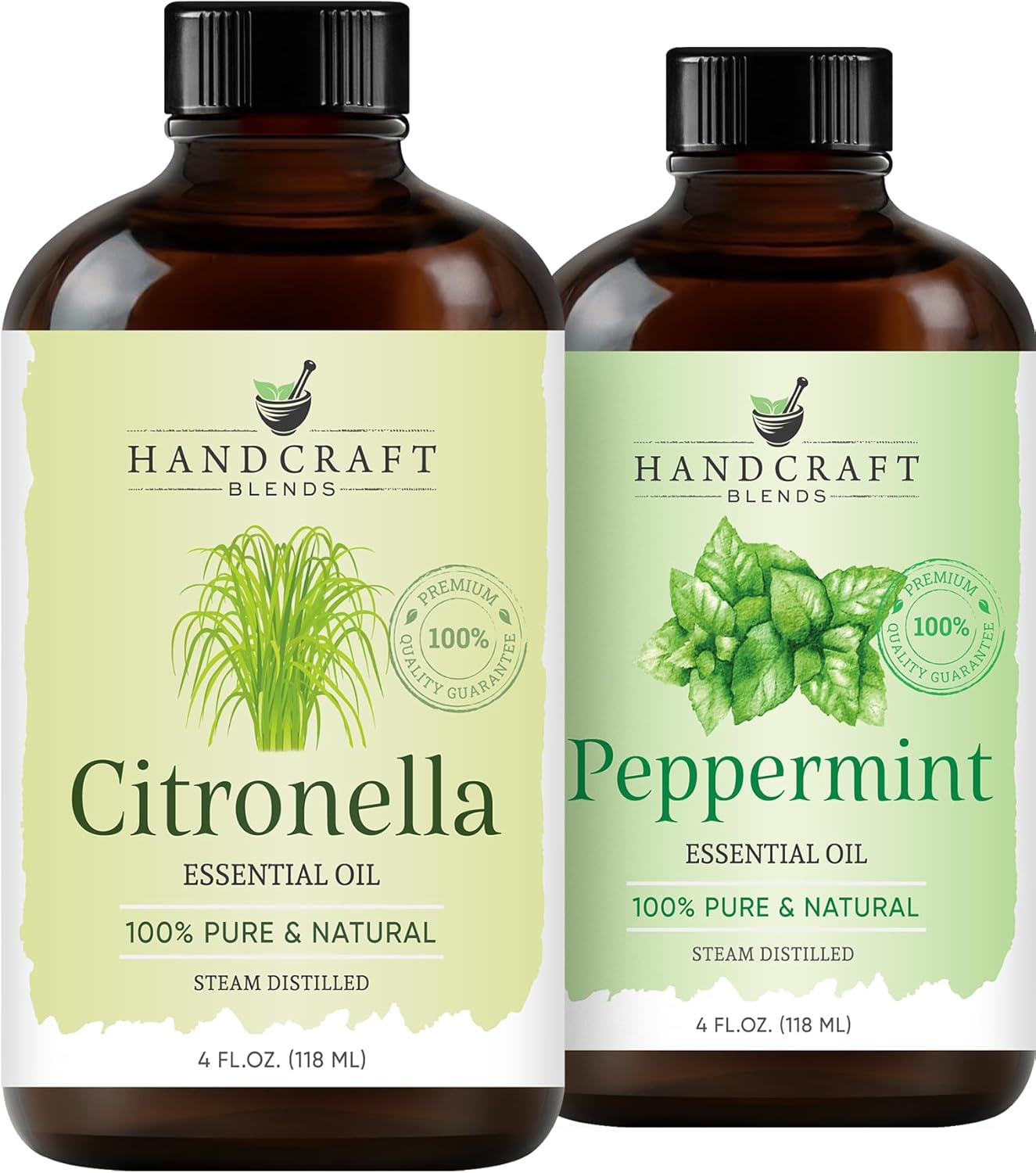 Handcraft Blends Outdoor Fresh Set: Peppermint and Citronella Essential Oils – (2 x 4 Fl Oz) – 100% Pure & Natural – for Diffuser, Aromatherapy, and DIY Projects