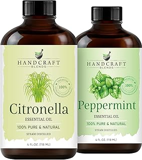 Handcraft Blends Outdoor Fresh Set: Peppermint and Citronella Essential Oils – (2 x 4 Fl Oz) – 100% Pure & Natural – for Diffuser, Aromatherapy, and DIY Projects