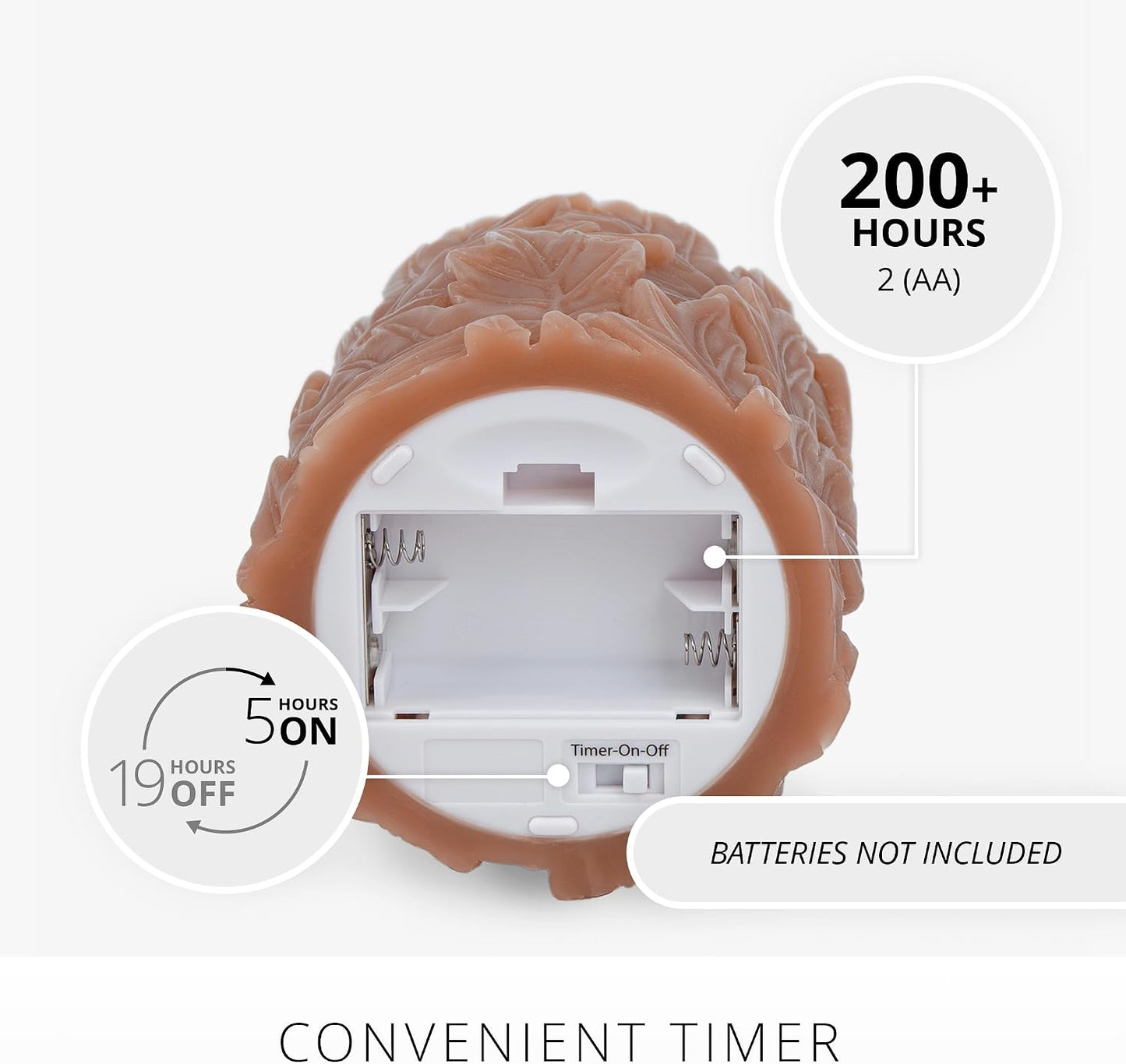 Luminara Flameless Caramel Cafe Embossed Leaves 3.5" x 4.5" Pillar, Battery Operated & Timer Function, Fall Decorations Indoor Candle Moving Flickering Flame LED Light, Remote Ready (Sold Separately)