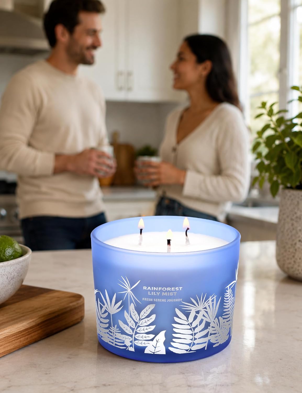 Large 3 Wick Scented Soy Candle for Home | Rainforest Lily Mist | 14.5oz Aromatherapy Spa Candle | Fresh Rain, Lily of the Valley, Jasmine & Cedarwood | Clean Burn Long Lasting | Gift for Women & Men