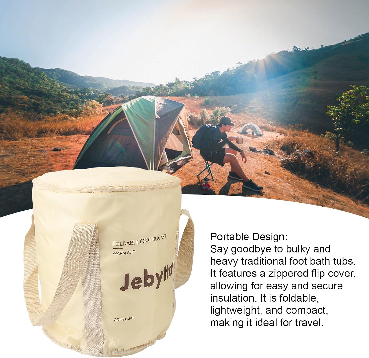 ZJchao Collapsible Foot Soaking Bath Bag, Portable Insulated Foot Bath for Home Pedicure Basin with Lid, Foot Spa Soaking Feet Home Pedicure Basin Outdoor Camping (Champagne)