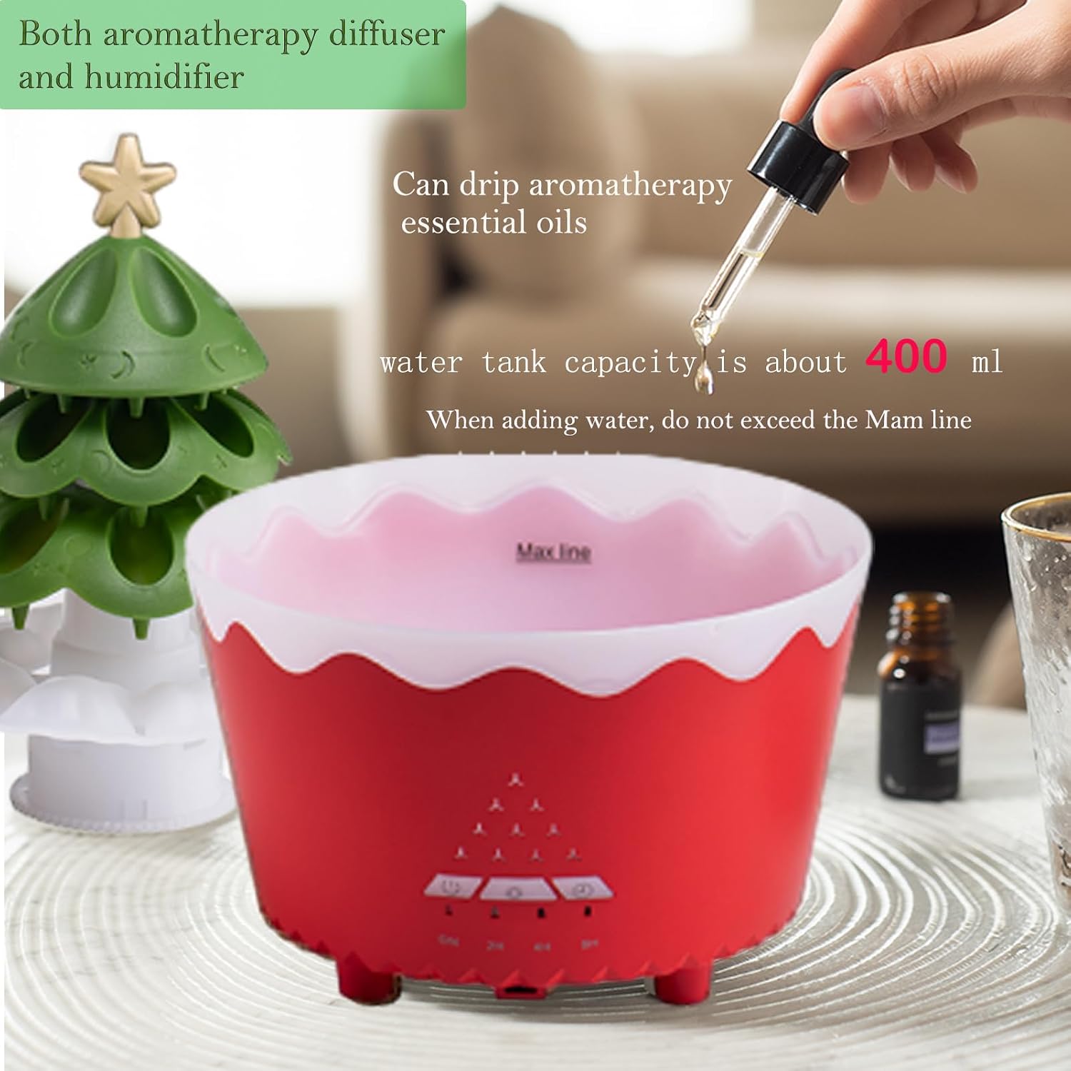 Raindrop Humidifiers for Bedroom, Small Humidifier, Aromatherapy Essential Oil Diffuser,Essential Oil Diffuser with Atmosphere Light, Humidifier with 4 timers,Suitable for Bedroom,Gym,Yoga Room
