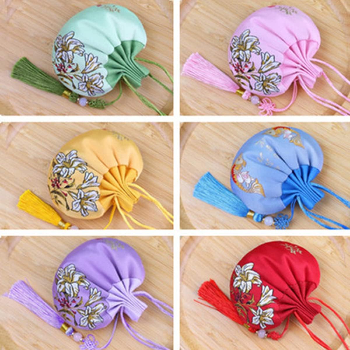 6 Pcs Chinese Sachet Silk Brocade Coin Bags Pouches with Drawstring Jewelry Gift Bag Aromatherapy Bag,Random Color
