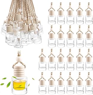 50 Pcs Car Essential Oil Hanging Bottle Empty Car Air Freshener Diffuser Bottle Perfume Glass Bottle Pendant Aromatherapy Fragrance Bottle Auto Car Interior Ornaments Decor (Round shape)