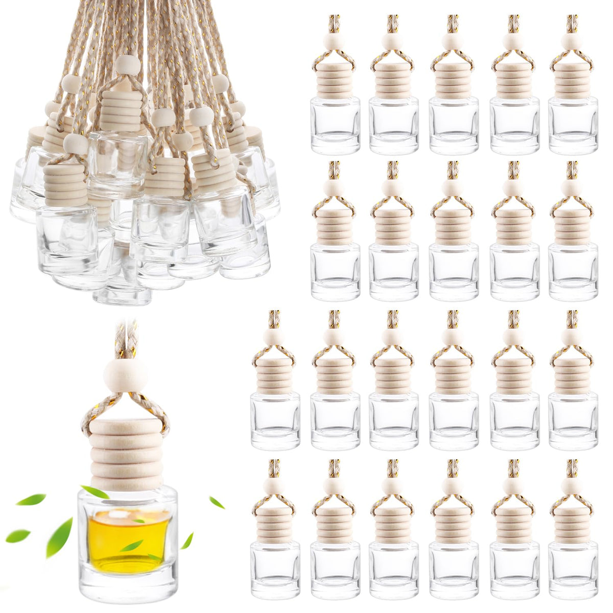 50 Pcs Car Essential Oil Hanging Bottle Empty Car Air Freshener Diffuser Bottle Perfume Glass Bottle Pendant Aromatherapy