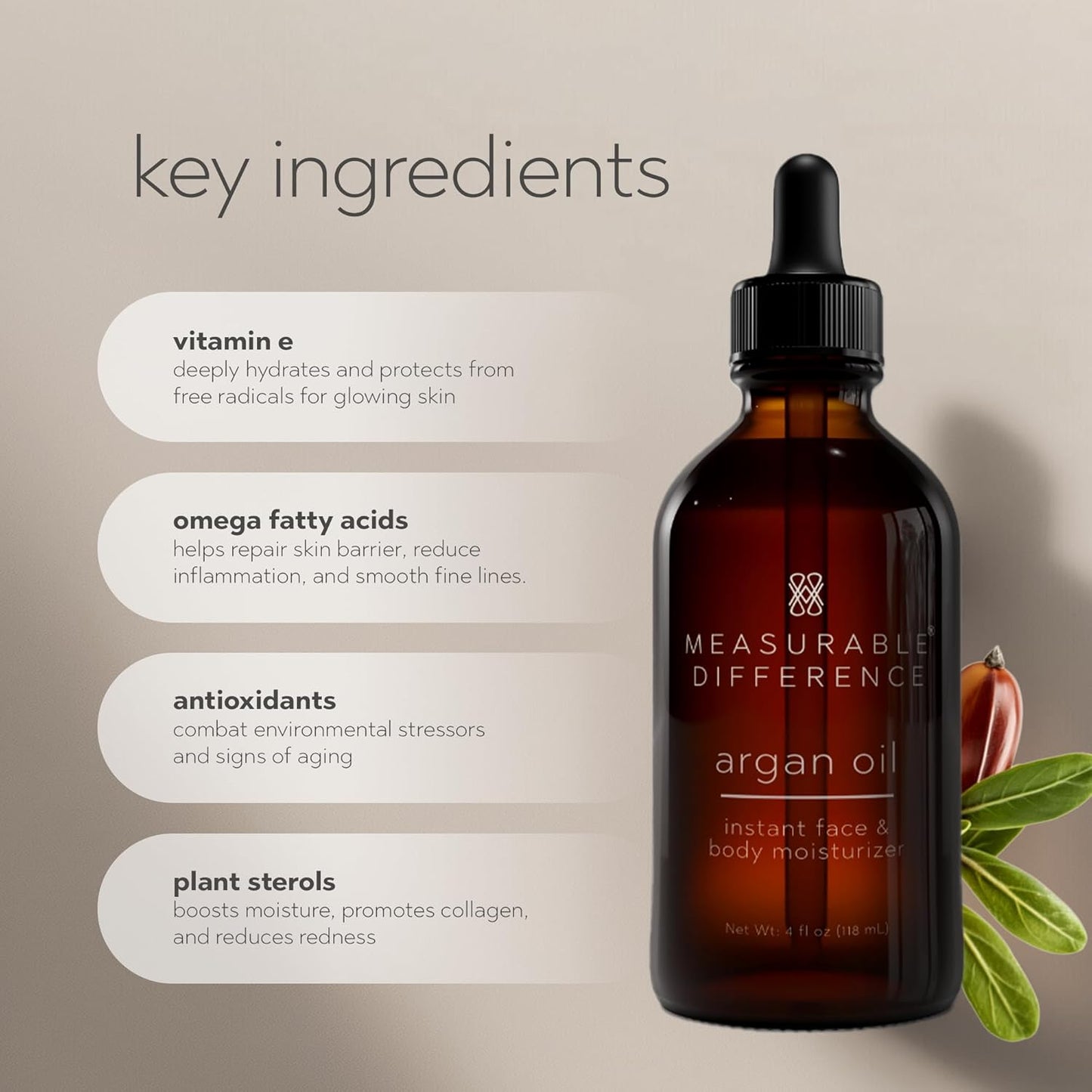 Measurable Difference Argan Oil Face Instant Face & Body Moisturizer, 4oz - Daily Nourishment & Hydration for All Skin Types