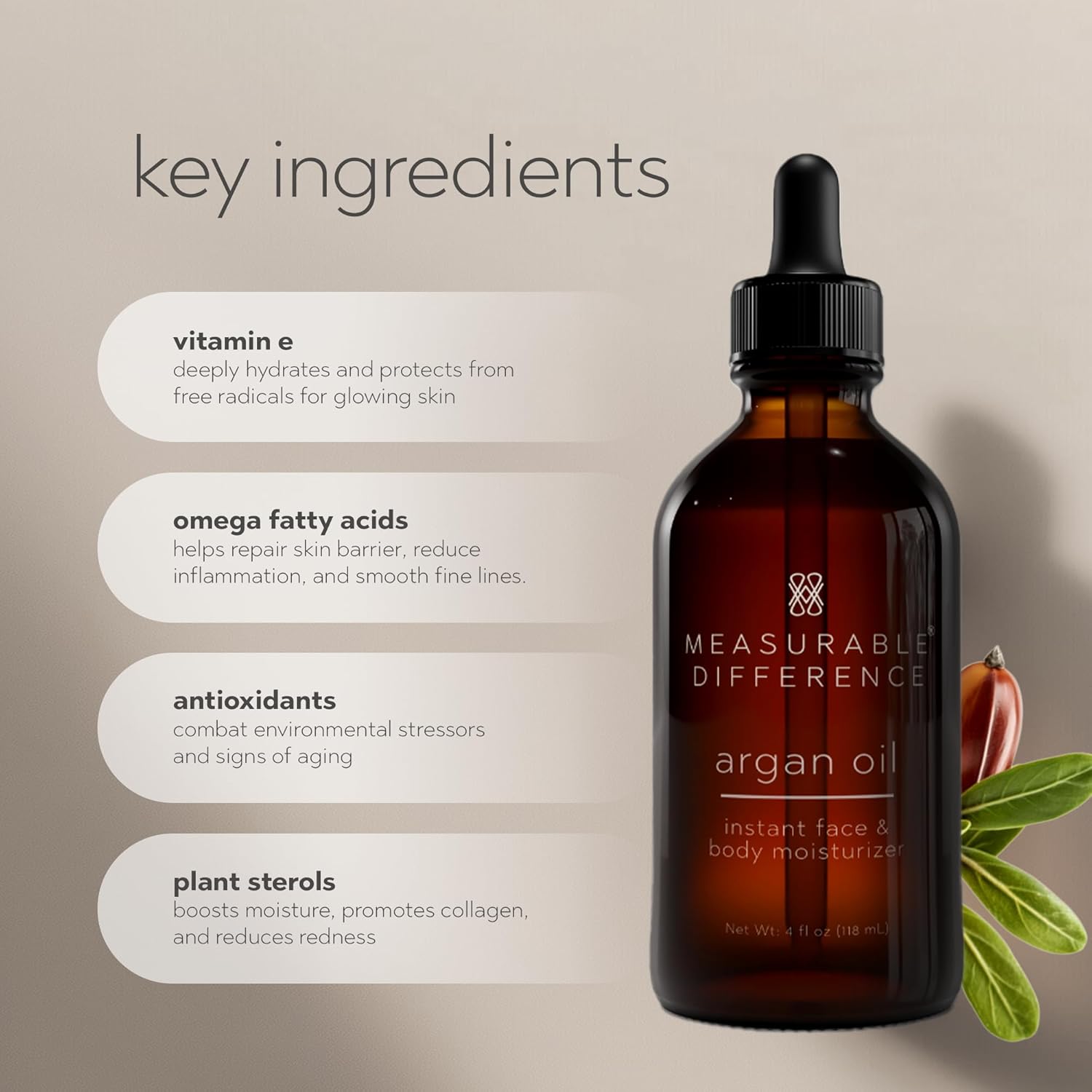Measurable Difference Argan Oil Face Instant Face & Body Moisturizer, 4oz - Daily Nourishment & Hydration for All Skin Types