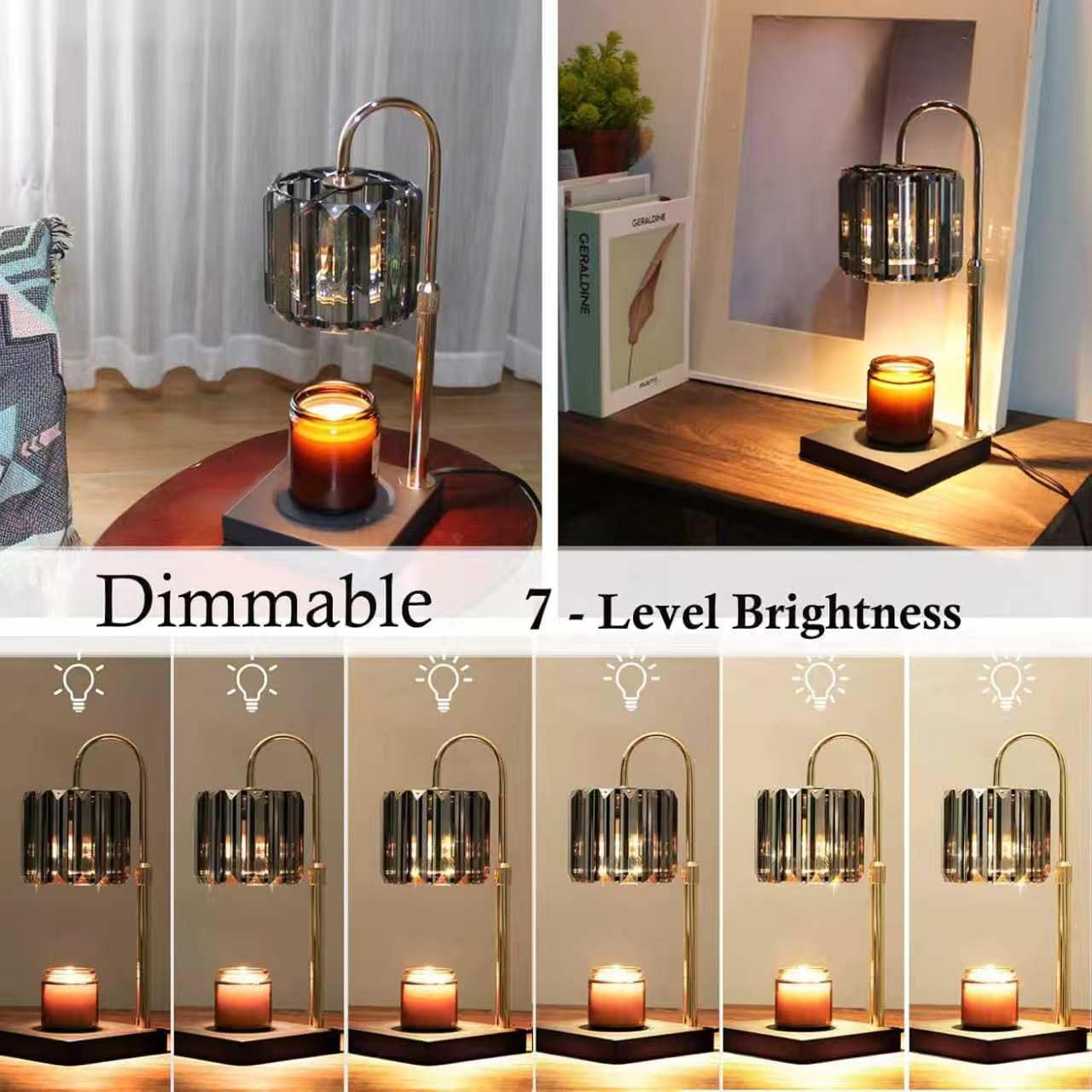 Yuichoy Candle Warmer Lamp with Timer, Dimmable Electric Candle Wamer Adjustable Height, Gifts for Women Mom, Glass Modern Candles Melter Lamp, Black