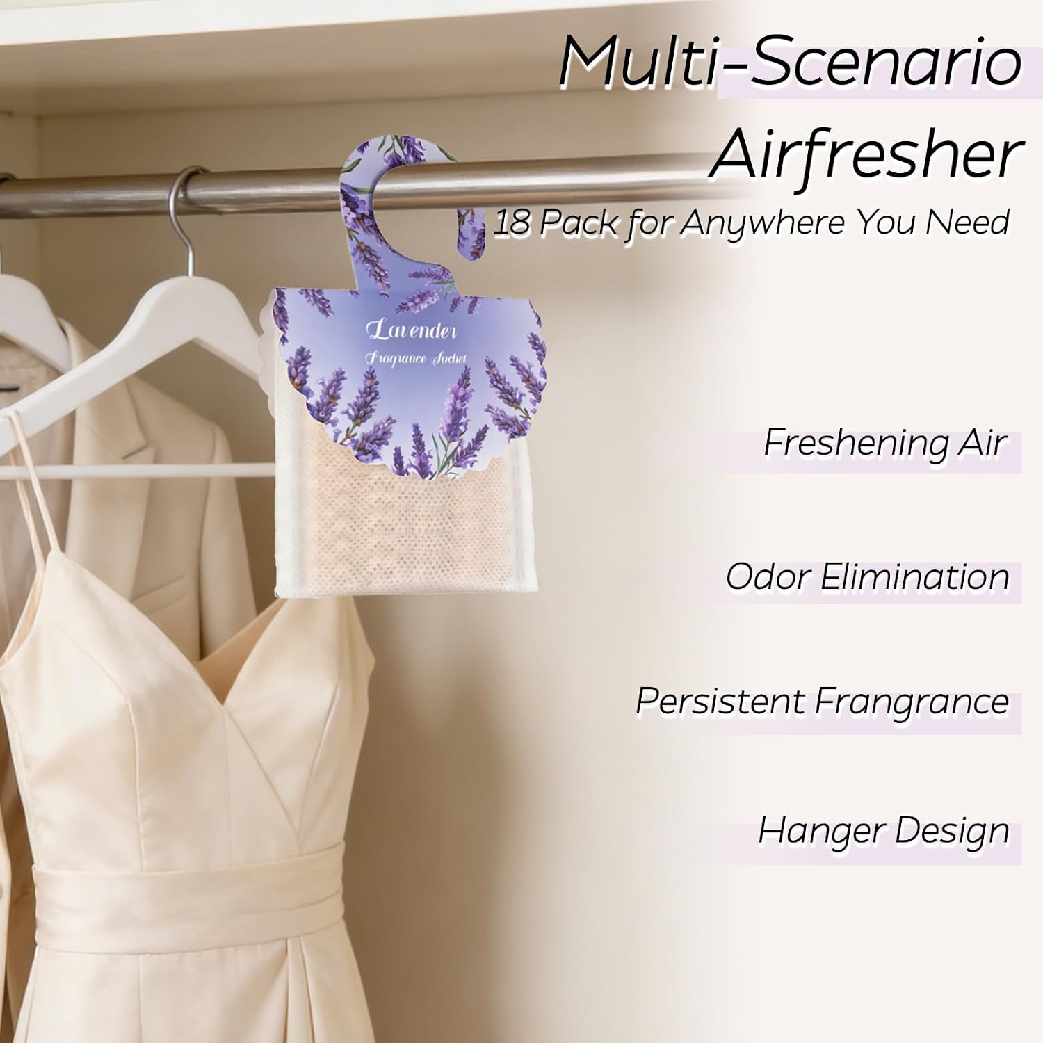 18 Pack Lavender Scented Sachets for Drawer and Closet - Long Lasting Air Fresheners for Home & Closet, Hanging Odor Eliminator Bags for Car, Wardrobe, Storage, Portable Deodorizer Fragrance Sachets