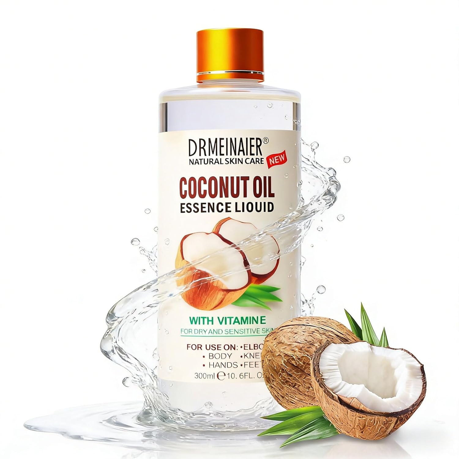 Coconut Organic Fractionated Lightweight Skin Hair Oil Fast-Absorbing Non-Greasy Vitamin E 300ml