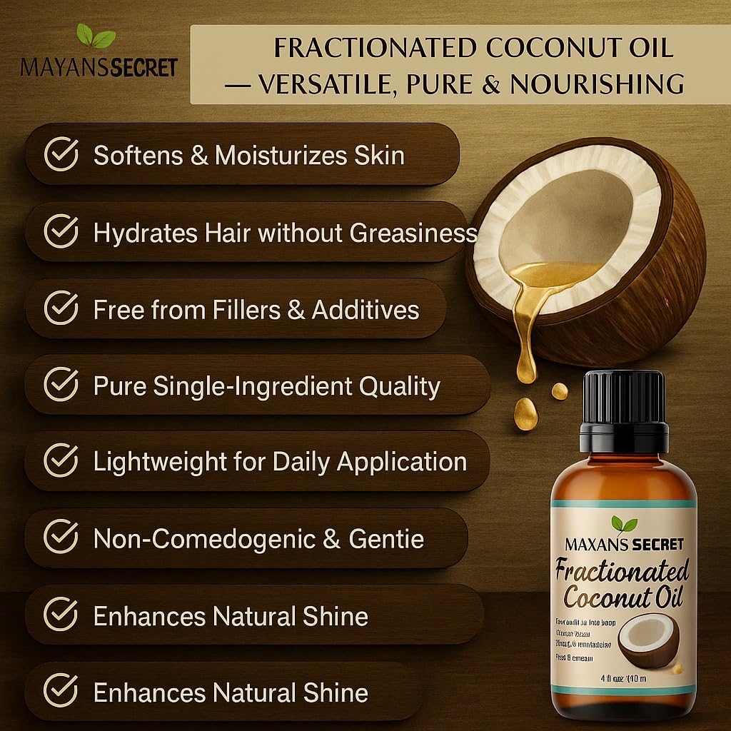 USDA Certified Organic Fractionated Coconut Oil, for Aromatherapy Relaxing Massage, Carrier Oil for Diluting Essential Oils, Hair & Skin Care Benefits, Moisturizer & Softener