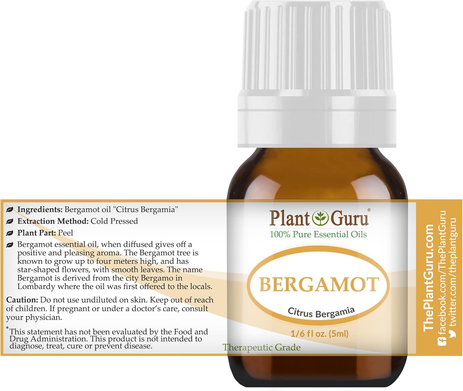 Bergamot Essential Oil 5 ml. 100% Pure Undiluted Therapeutic Grade.