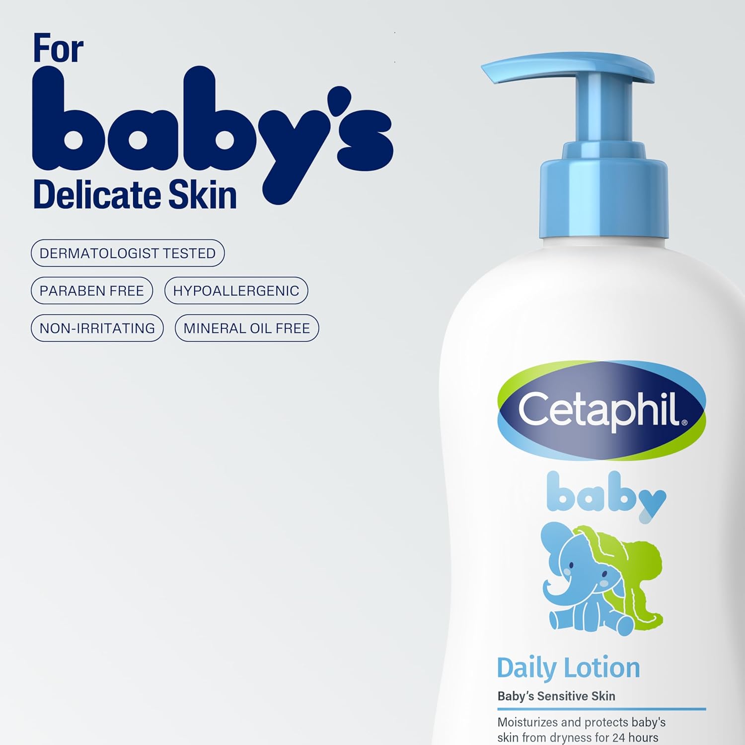 Cetaphil Baby Daily Lotion with Organic Calendula, 13.5 fl oz, Vitamin E, Sweet Almond & Sunflower Oils, Mineral Oil Free, Paraben Free, Dermatologist Tested, Clinically Proven for Sensitive Skin