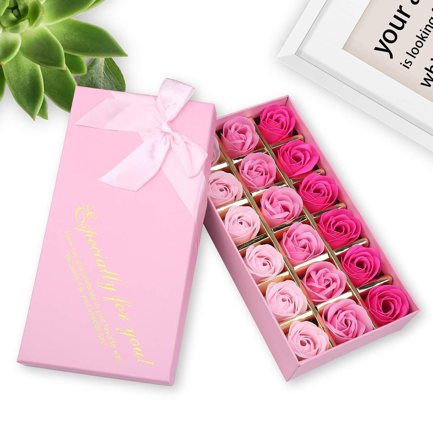 18 PCS Floral Scented Bath Soap Rose Flower Petals, Plant Essential Oil Rose Soap Set, Best Gifts for Her Women Girls Mom Lover Birthday Valentine Christmas (Pink)
