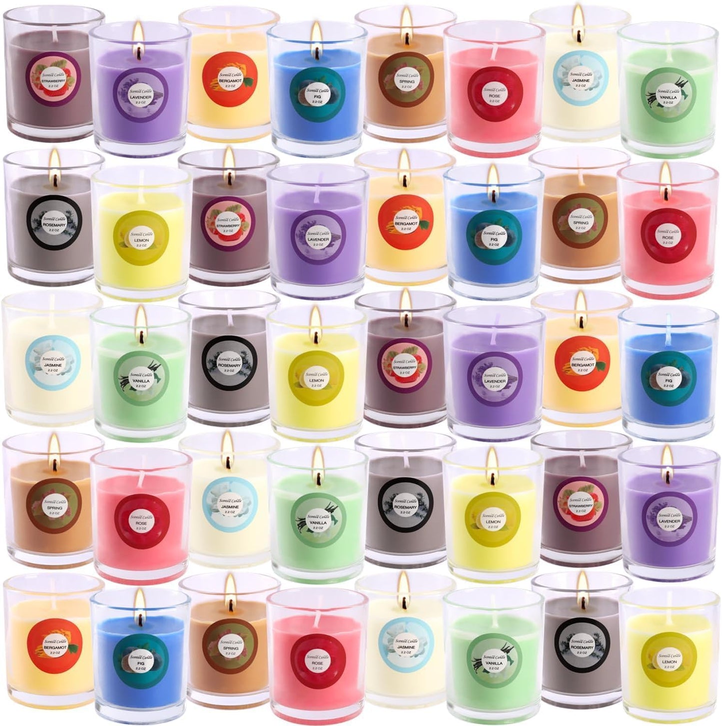 YOROXRG Scented Candles, Jasmine, Rose, Vanilla, Bergamot, fig, Lavender, Lemon, Spring,Strawberry, Rosemary, Aromatherapy Candles,Soy Wax Glass Jar Candle - 40 Pack