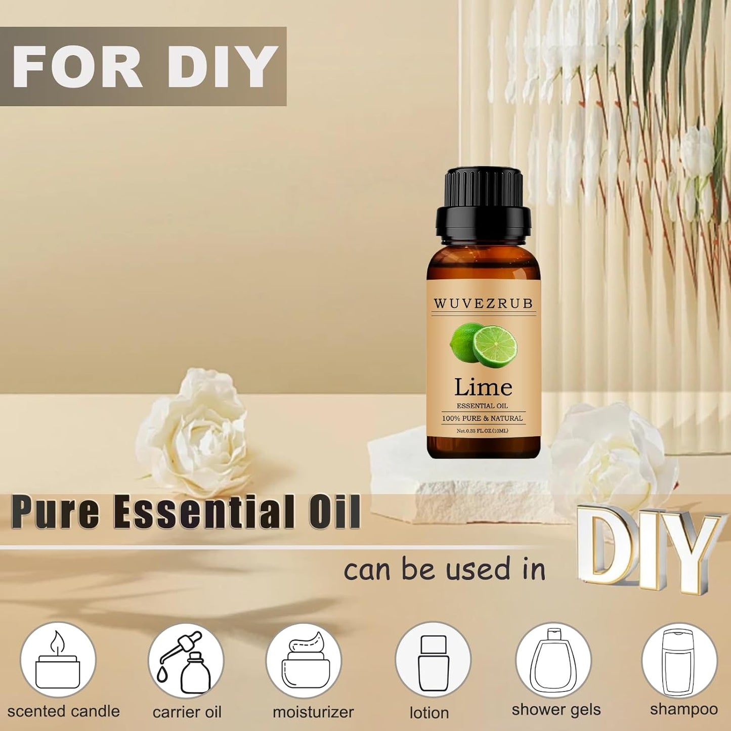 Lime Essential Oils 10ML, 100% Pure and Natural Essential Oil for Aromatherapy Diffuser - 0.33 Fl Oz/Lime