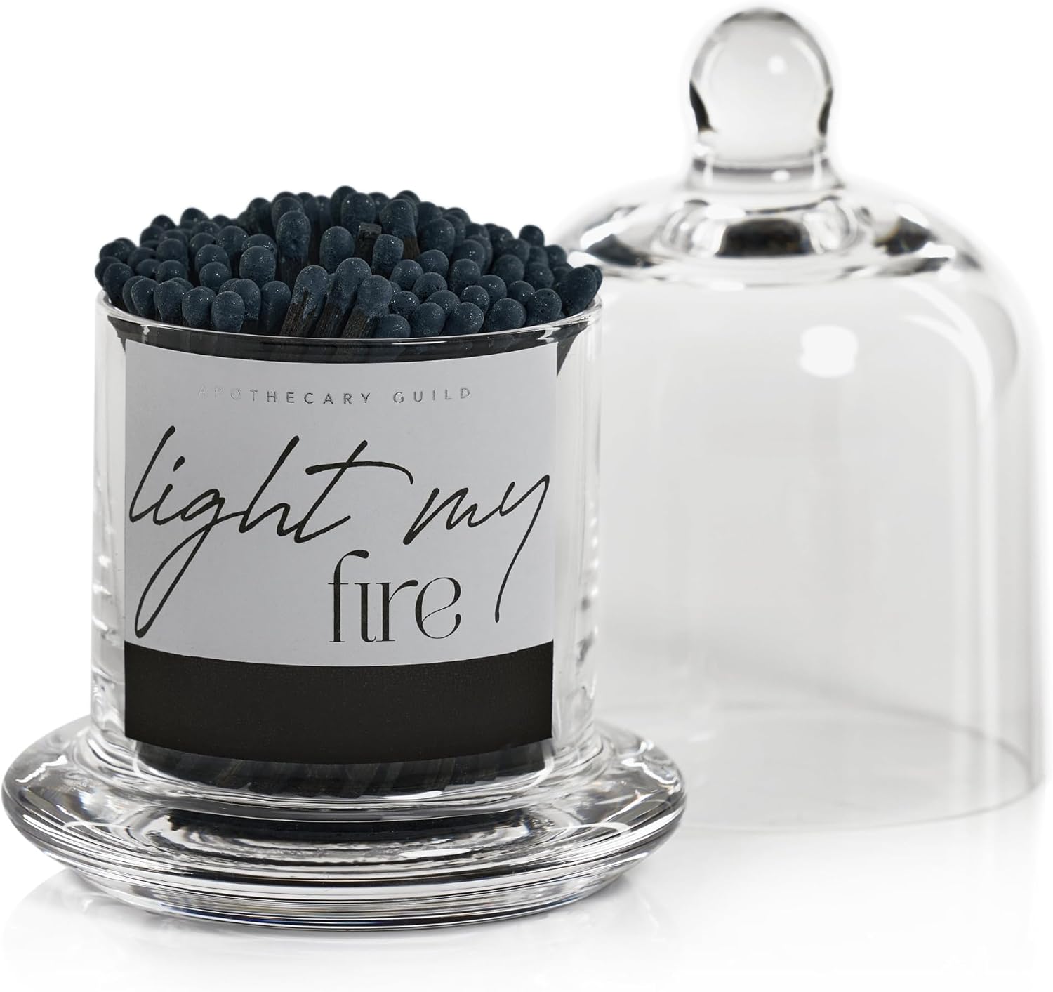 Zodax Apothecary Guild Light My Fire Matches with Glass Dome, 3"/150 Pack- Black Stick with Navy Tip