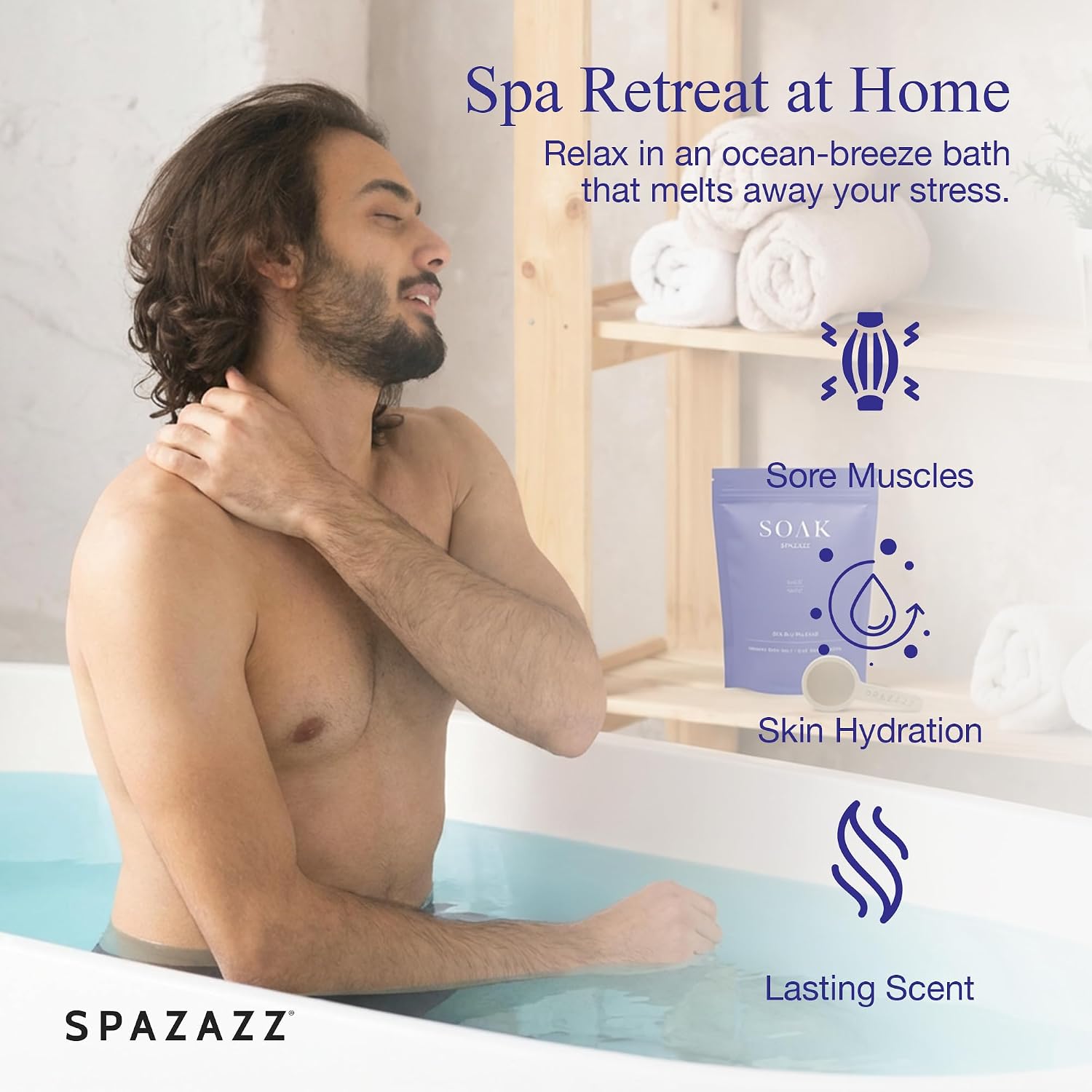 Spazazz Dead Sea Bath Salts with Magnesium & Arnica – Aromatherapy Mineral Bath Soak for Relaxation. Bathtub Soaking Salts – 33.3oz Salt Crystals with Bath Salt Scoop (Sea Blu Release)