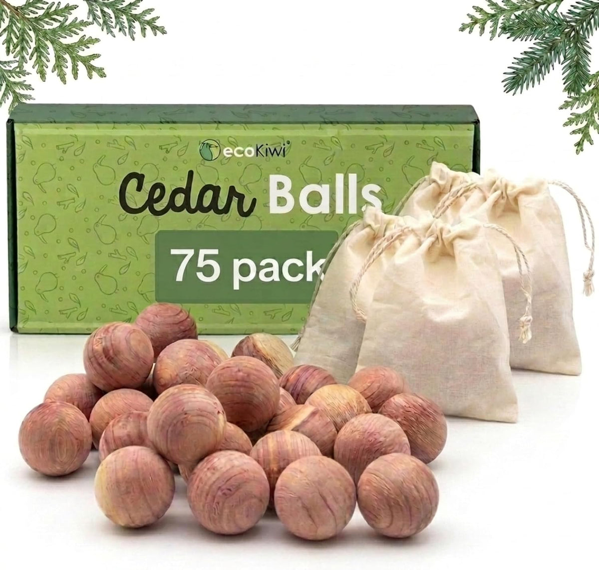 ecoKiwi Cedar Balls for Clothes Storage - 75 Pack Cedar Wood for Closest