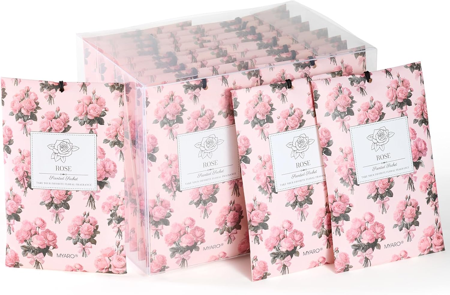 MYARO 20 Pack Rose Scented Sachets for Drawer, Closet & Car - Fresh Air Freshener Bags Home Fragrance, Odor Eliminator for New House Small Storage Space & Travel Luggage