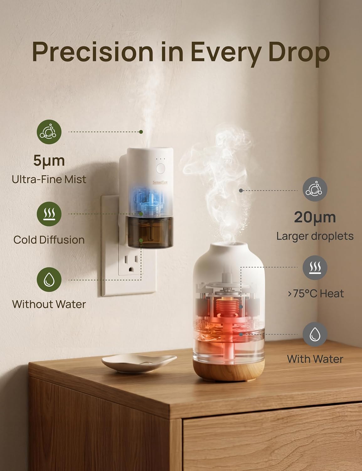 Plug-in Air Freshener for Home, Waterless Essential Oil Diffuser for Bedroom and Bathroom, Non-Toxic Formula for Pets and Nursery, 120 Days Runtime, Refillable Cedarwood Citrus Veil(Red)
