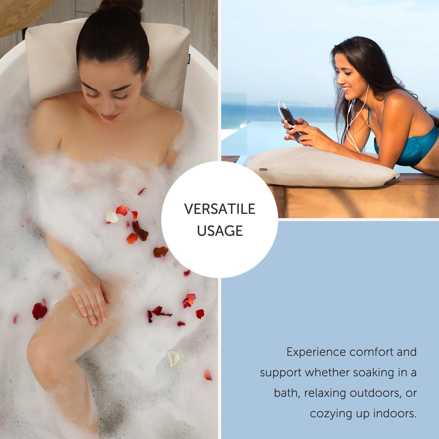 Bath Pillows for Tub Neck and Back Support,Bathtub Cushion backrest headrest Neck Pillow,tub Pillow for Bathtub,3D Mesh Core,Breathable,Quick-Drying,Ergonomic Comfort (Pearl