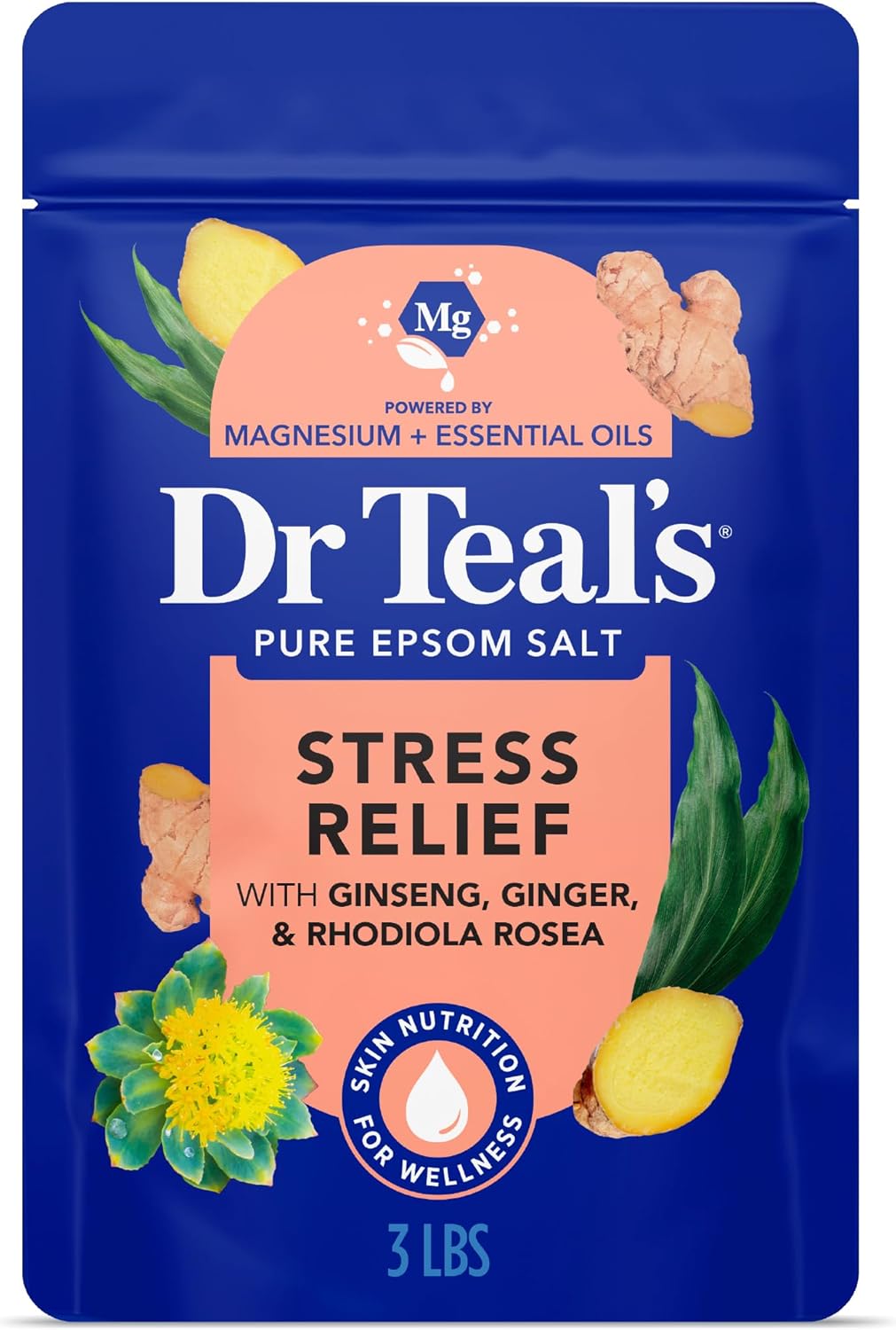 Dr Teal's Epsom Salt Magnesium Soak, Stress Relief with Essential Oils, 3 lbs