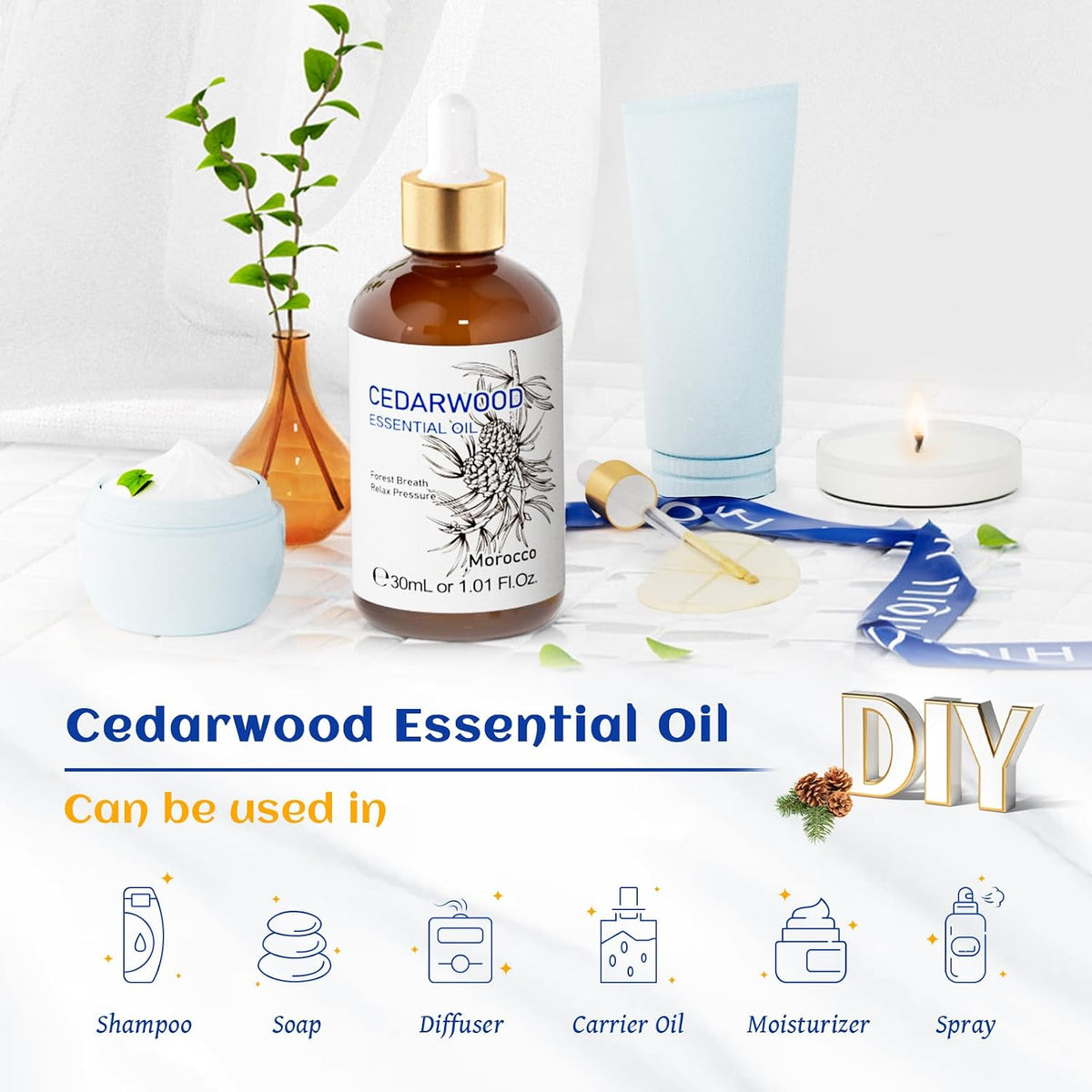 HIQILI Cedarwood Essential Oil for Hair, Skin &amp; Diffuser